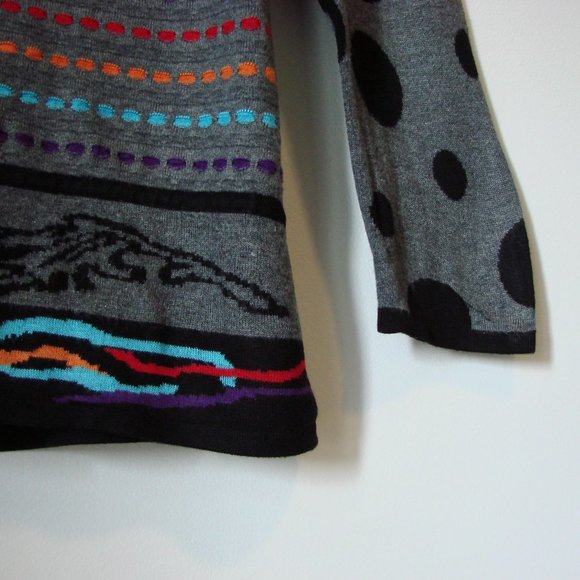 Gabby Isabella Tunic Sweater Colourful Floral Round Neck Gray Black Size Large - Picture 10 of 15